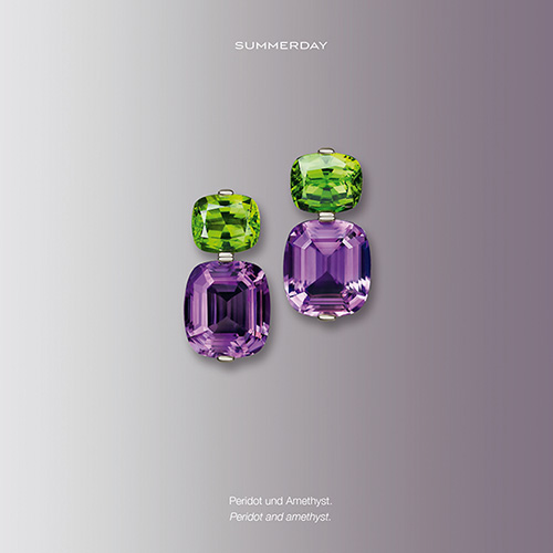 SUMMER DAY Ring ring design summer day antique oval cut amethyst 25 carat peridot baguettes 750/000 white gold set ring manufacture purple green